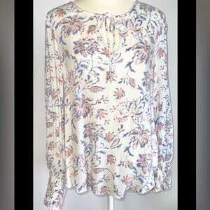 Lucky Brand Floral Blouse in Cream and Blue
